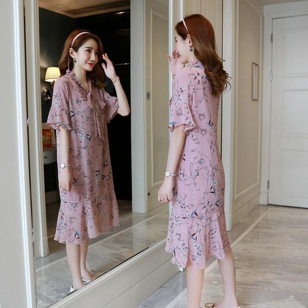 

maternity dresses 2021 arrive summer dress woman chiffon floral print large size pregnant clothing md-00869, White
