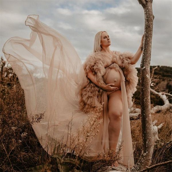 

plus size tulle prom dresses maternity robes for p shoot tiered ruffles sheer off the shoulder bridal pregnancy dress gowns, Black