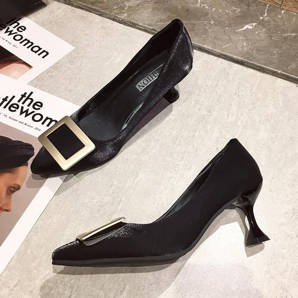 

dress shoes for lady high heel office women's fashion pointed metal decorative stilettos boat mouth black heels u28-20