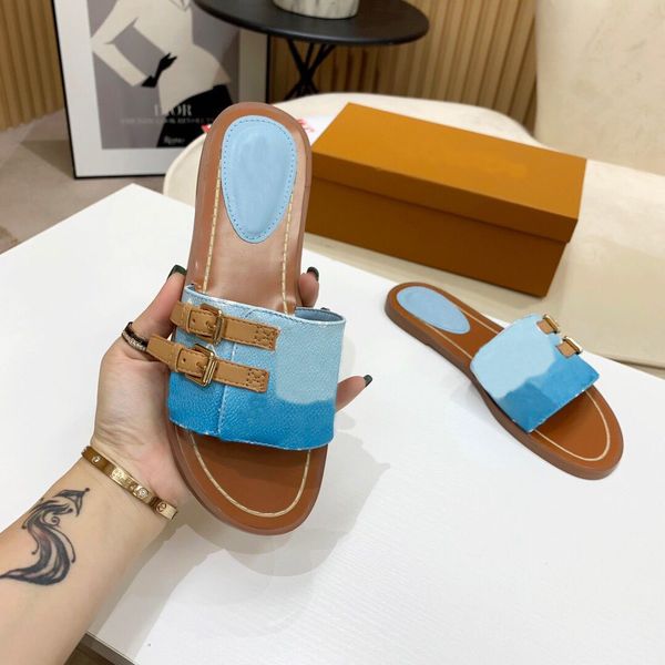 

2021designer brand slippers fashion women's flat shoes loafers women with box luxury floral print tie-dye neutral beach flip-flops sand, Black