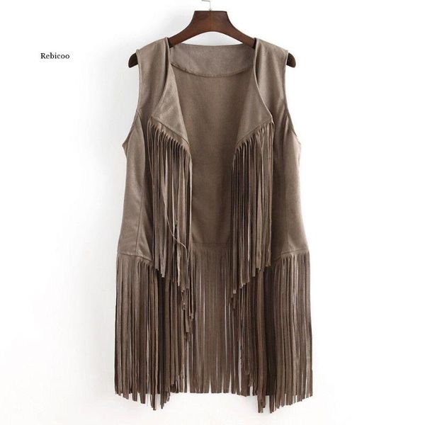 

women's vests vest coat velour suede ethnic sleeveless tassels fringed cardigan women clothing, Black;white