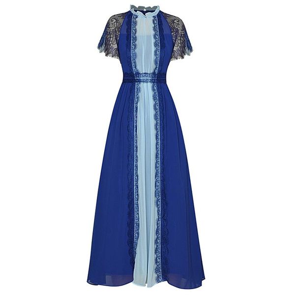 

party dresses runway summer women's fashion lace ruffle short sleeve patchwork casual vintage elegant chiffon midi dress, White;black