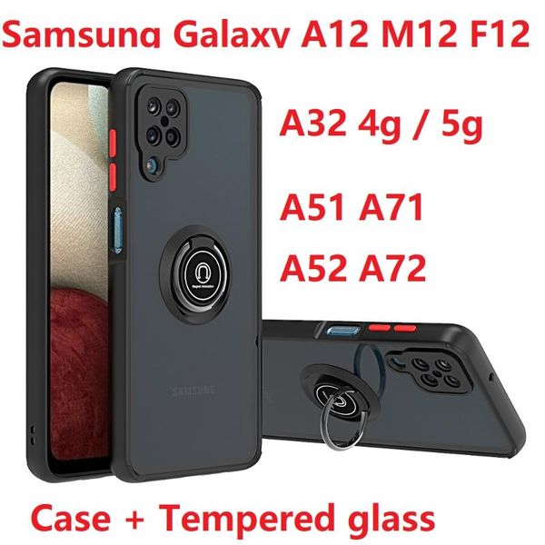 

cell phone pouches for samsung galaxy a12 a32 a52 a72 a51 a71 s20 fe case tempered glass armor silicon magnetic ring hard s21 ultra cover