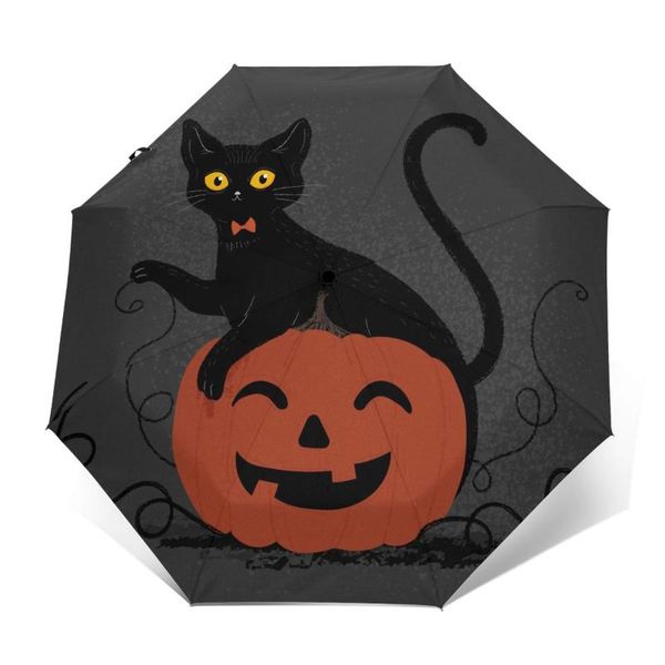 

umbrellas sunny umbrella halloween cat automatic folding portable men women sunscreen rain windproof beach parasol