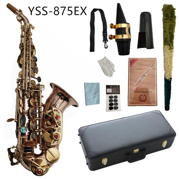 YSS-875EX SAXOFONE SOPRONO B Material de bronze plana de fósforo com casos Bocal Reeds Neck Musical Instrument Acessórios