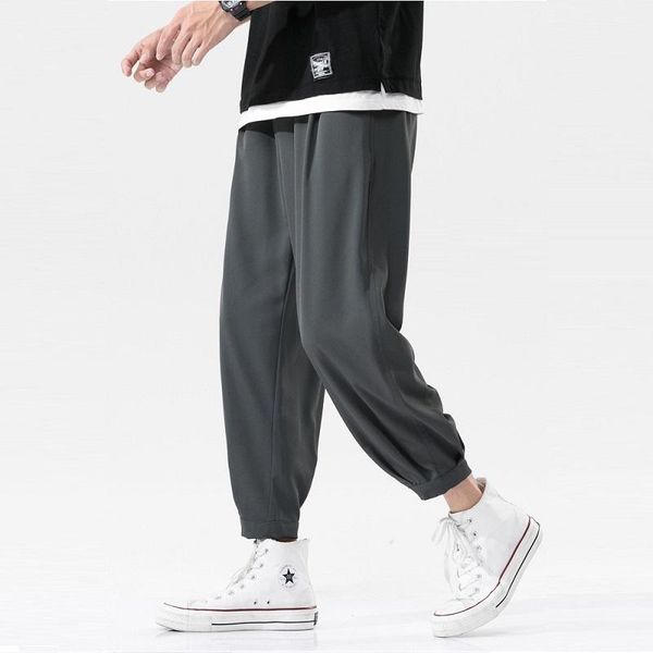 

men's pants loose trend harlan casual ice silk ultra-thin boys fall straight nine-point summer joggers men, Black