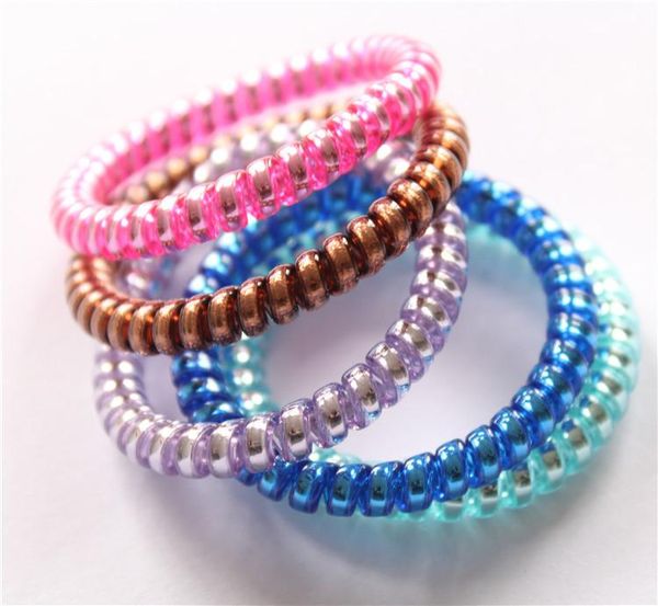 

telephone wire cord gum hair tie girls elastic hair band ring rope candy color bracelet stretchy scrunchy mixed color, Slivery;white