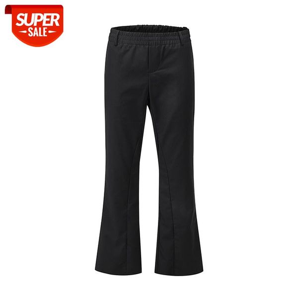 

original solid color elastic waist flare pants men and women loose wide leg casual suit streetwear trumpet trousers #ei8q, Black;white