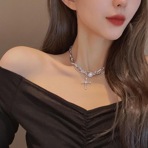 

pendant necklaces necklace cold wind pearl female niche luxury design simple wild trend clavicle chain, Silver