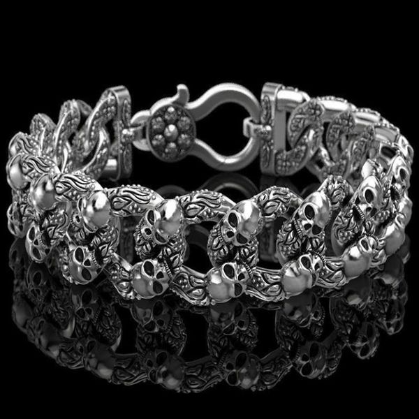 

gothic men's stainless steel bracelet steampunk skull bracelet & wristband party jewelry for cyclists, Golden;silver