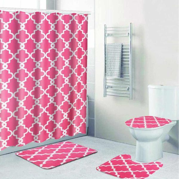 

bathroom shower curtain mildew-proof and waterproof toilet lid cover mat anti-slip carpet rug set 1/2/3/4pcs curtains