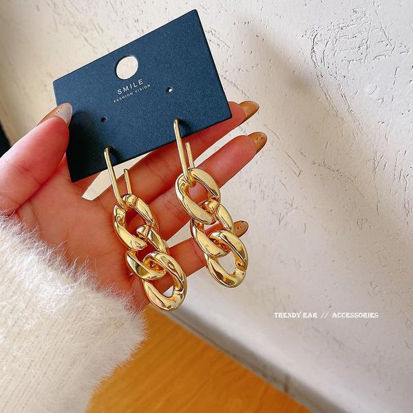 

hoop & huggie gold color metal chain drop earrings geometric long pendant earring for women 2021 girls jewelry, Golden;silver