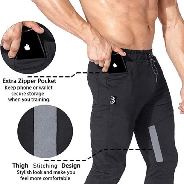 

men's pants cell phone pocket men casual fitness comfortable sportswear joggers tracksuit bottoms sell well tight trousers, Black