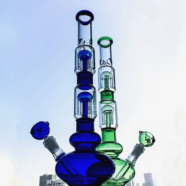 Bong d'acqua in vetro con narghilè diffuso Downstem 18mm Giunto femmina Doppio 4 bracci Alberi Oil Rig Water Pipe Dab Rigs GB1218