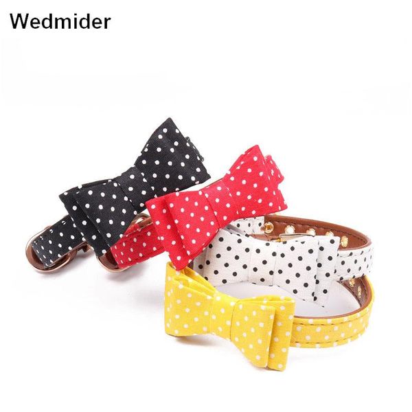 

dog collars & leashes collar dot bow design soft leather for small medium large dogs neck strap puppy kitten cat