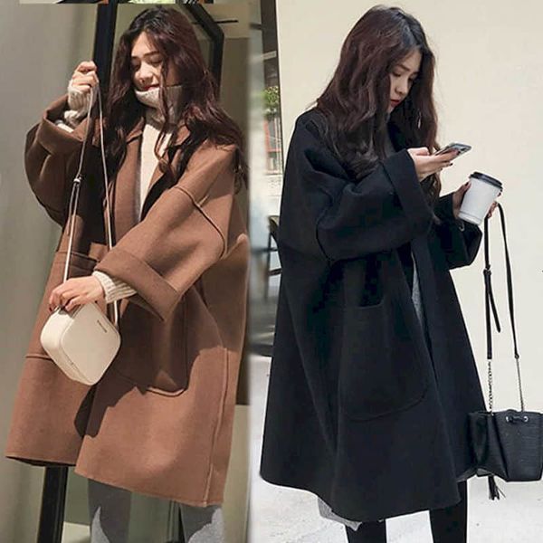 

women's wool & blends knee length coat, wool fashion, caramel, autumn, 2021, Black