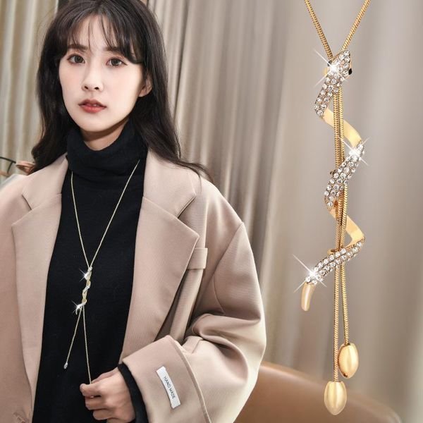 

pendant necklaces fashion personality long snake-shaped sweater chain adjustable necklace opal semi-precious stones jewelry accessories, Silver