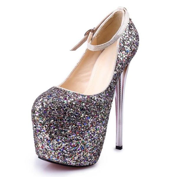 

glittering plus size 34-43 high heels platform shoes women pumps lady nightclub party woman catwalk xkd3072 dress, Black