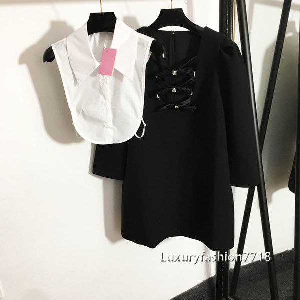 

casual dresses high end fashion brand feminine temperament clothes studded tie design shirt loose sleeve long women's dresses gvm2, Black;gray