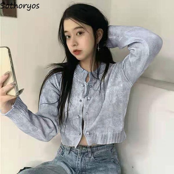 

women's knits & tees cardigan women tie-dye crop long sleeve sweater knitted spring autumn fashion outwear soft vintage harajuku retro, White