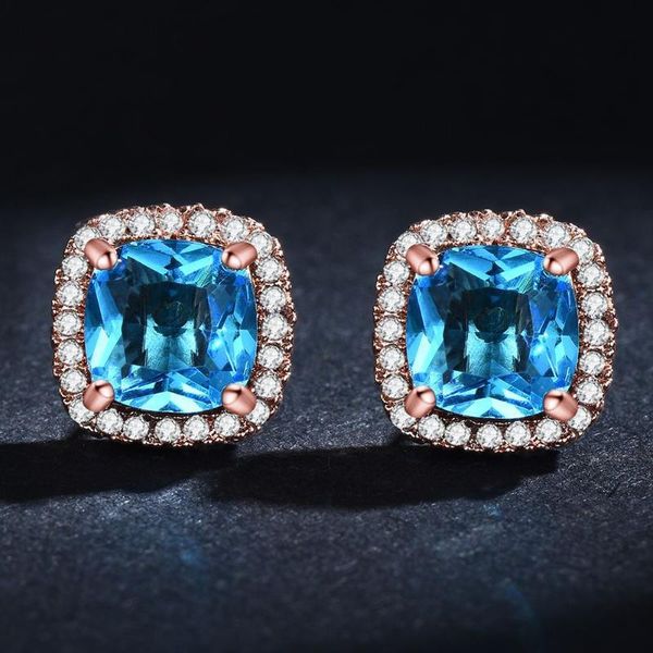 

stud dazzling square shape wedding earrings for women full cubic zirconia bling female earring trendy jewelry, Golden;silver