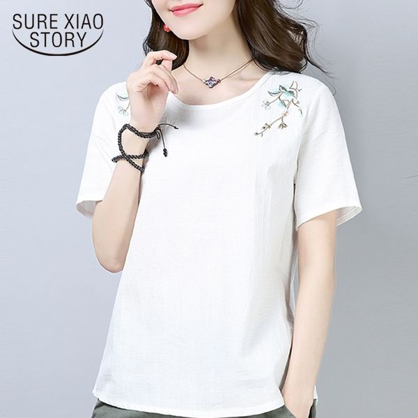 

women's and blouses summer embroidery floral women's shirt short sleeve causal women clothes feminine blusas 0825 40 210528, White