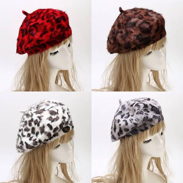 

berets fashion warm beret hat leopard print ladies hair printed for women gift, Blue;gray