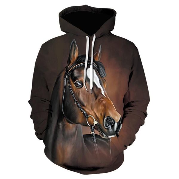 

men's hoodies & sweatshirts sweatshirt men and women 3d print brown horse animal pattern pullover creative casual oversized, Black