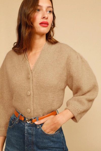 

women's knits & tees 2021 autumn and winter product mohair blend bubble embroidered v neck knitted cardigan sweater women, White