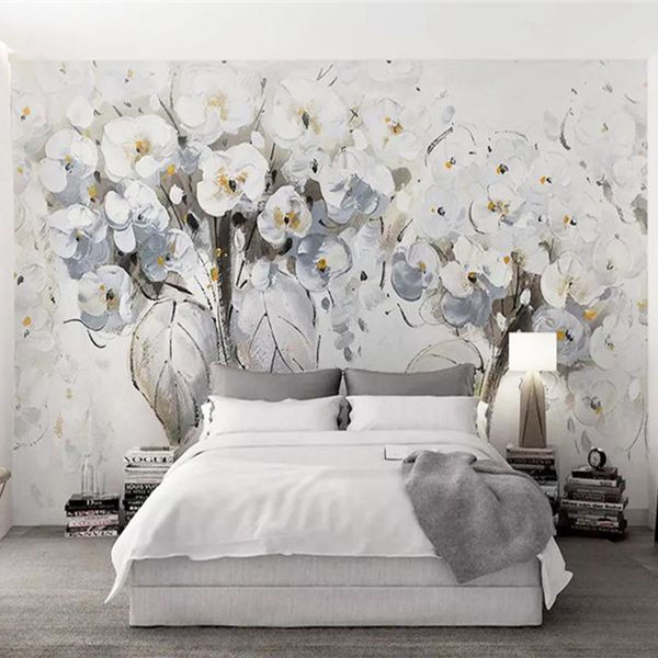 

wallpapers dropship modern fashion white flowers oil painting mural wallpaper 3d edroom abstract art home decor wall paper for walls