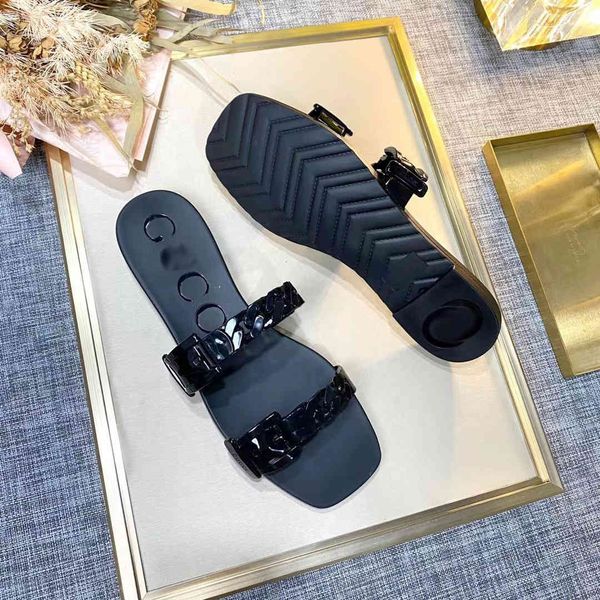 

slippers g family slippers 2021 summer new style square chain flat bottomed beach jelly slippers zly df9z, Black