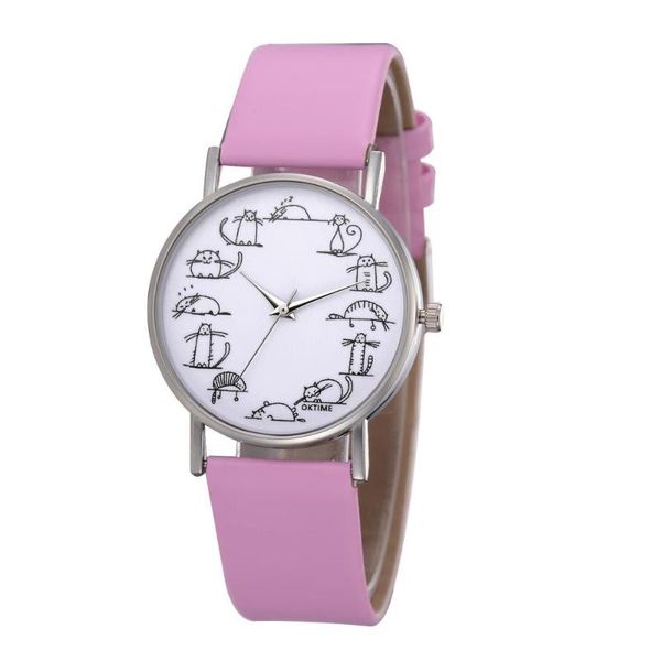 

wristwatches tendencia de mujer 2021cat print dial design women watch leather belt temperament ladies girl analog quartz wrist watches reloj, Slivery;brown