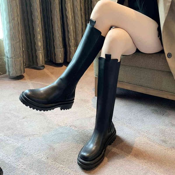

dress shoes rimocy fashion pu leather platform knee high boots women black long chunky chelsea woman slip on autumn winter lady w4