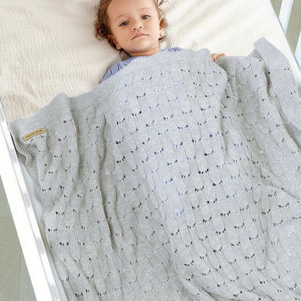 

infant boy girl knit autumn winter newborn baby quilt boys girls pure color hollow out hold blanket, Blue