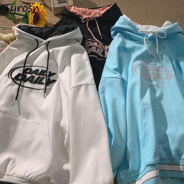 

women's hoodies & sweatshirts with hat women print vintage simple oversize bf fashionable gothic chic all-match ulzzang couples, Black