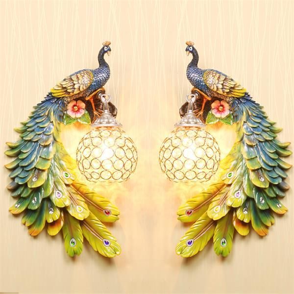 

wall lamps fashion creative peacock crystal lamp nordic bedroom bedside living room tv background 110v 220v led light