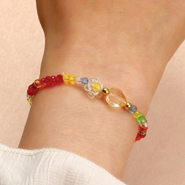 

beaded, strands glittering translucent daisy flowers bracelet colorful transparent crystal elastic beaded bracelets for women fashion jewelr, Black