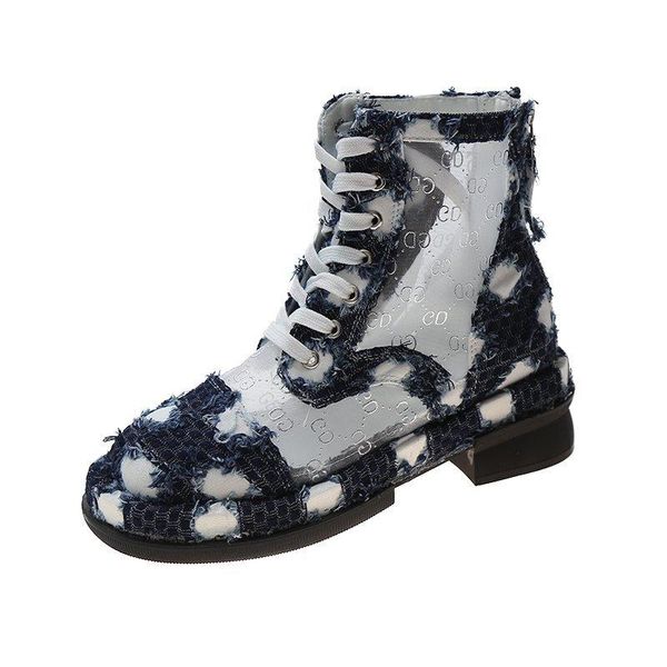 

boots denimen cold women 2021 summer thin breathable hollow straps high soled ankle and sandals, Black