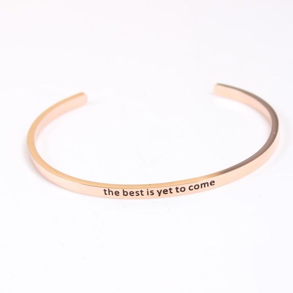 

bangle fanshion stainless steel positive quotes open cuff bangles bracelets 3 color message "the is yet to come" 3.2cm width, Black