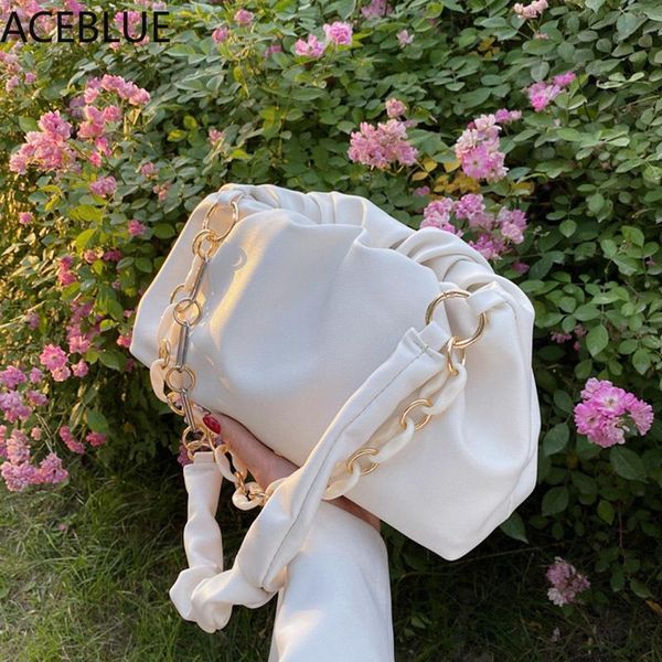 

evening bags 2021 women white chic chain dumpling clip purse bag day clutch cloud underarm shoulder pleated baguette pouch totes handbag