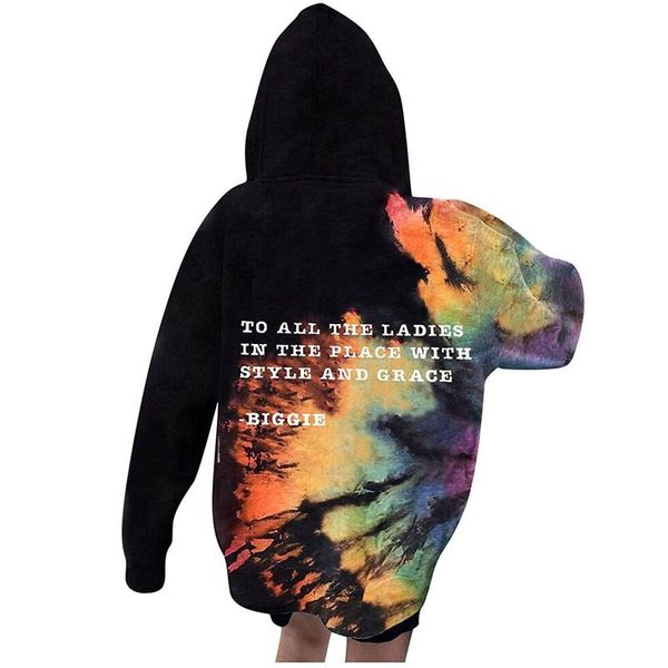 

women's hoodies & sweatshirts women round neck casual fashion tie-dye letter print hoodie sweatshirt long sleeve pullover ropa de muje, Black