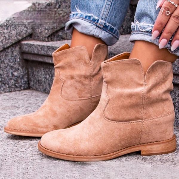 

woman boots winter faux suede retro snow cowboy female warm height increasing casual shoes boot, Black