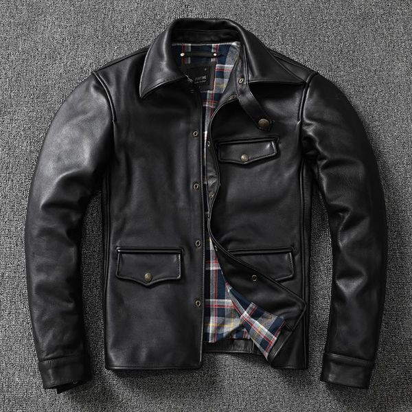 

men's leather & faux .thick yrblack horsehide clothes.classic brakeman jacket,quality men genuine coat,sales.super, Black
