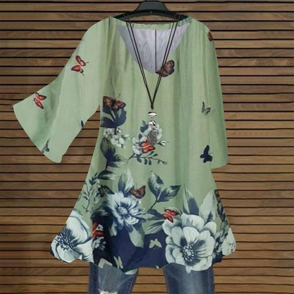 

women's blouses & shirts butterfly floral printed blouse women vintage v-neck long sleeve basic casual harajuku blusas mujer, White