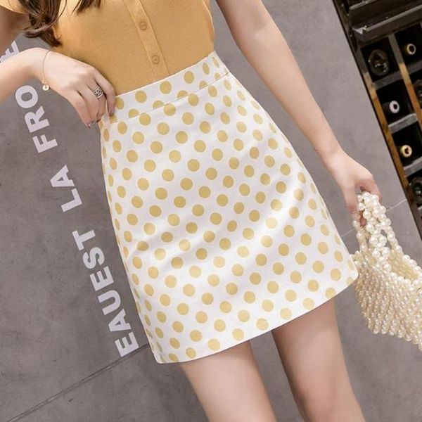 

skirts women's 2021 summer wave dot skirt high waist thin a-line anti-glare fashion one-step hip, Black