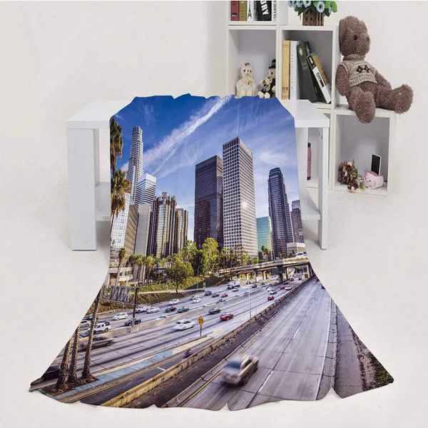 

los angeles,throw blanket soft fuzzy microfiber sofa couch blanket usa downtown cityscape.