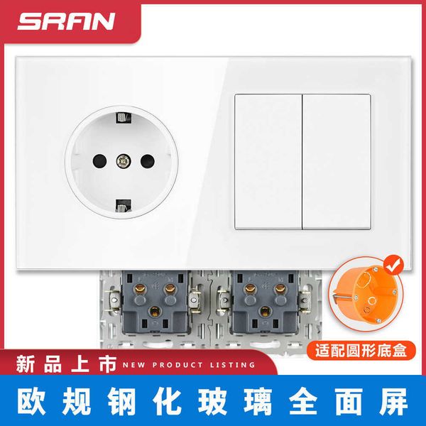 

shangran wall switch socket, 2-position continuous row arbitrary combination, european standard german socket glass panel