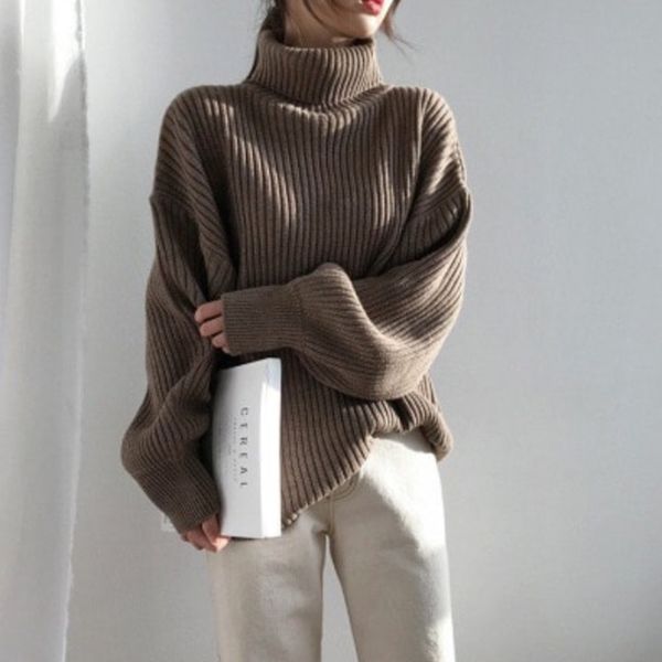 

turtleneck sweater women autumn winter loose and versatile outer wear fashionable chic long-sleeved 210514, White;black