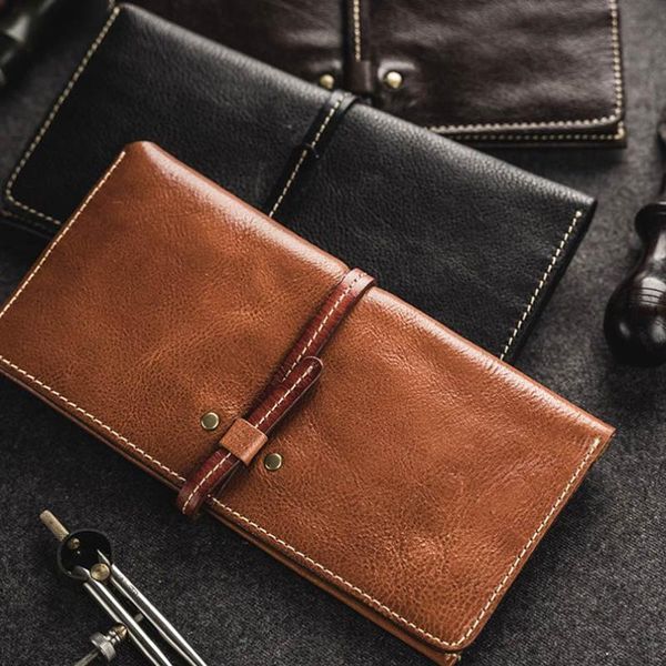 

genuine leather wallet, retro cowhide women's long handbag, thin men's birthday gift wallets, Red;black