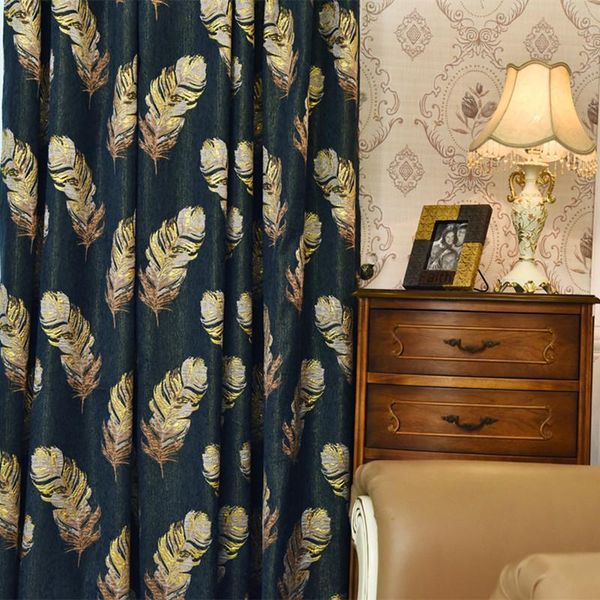 

luxury european gold feather curtains for living room jacquard blackout chenille elegant parlor sliding door drapes curtain